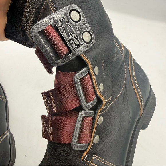 Fly London Stif Military Combat Boots Size 41 Black leather Padded Rustic Goth - Picture 14 of 14